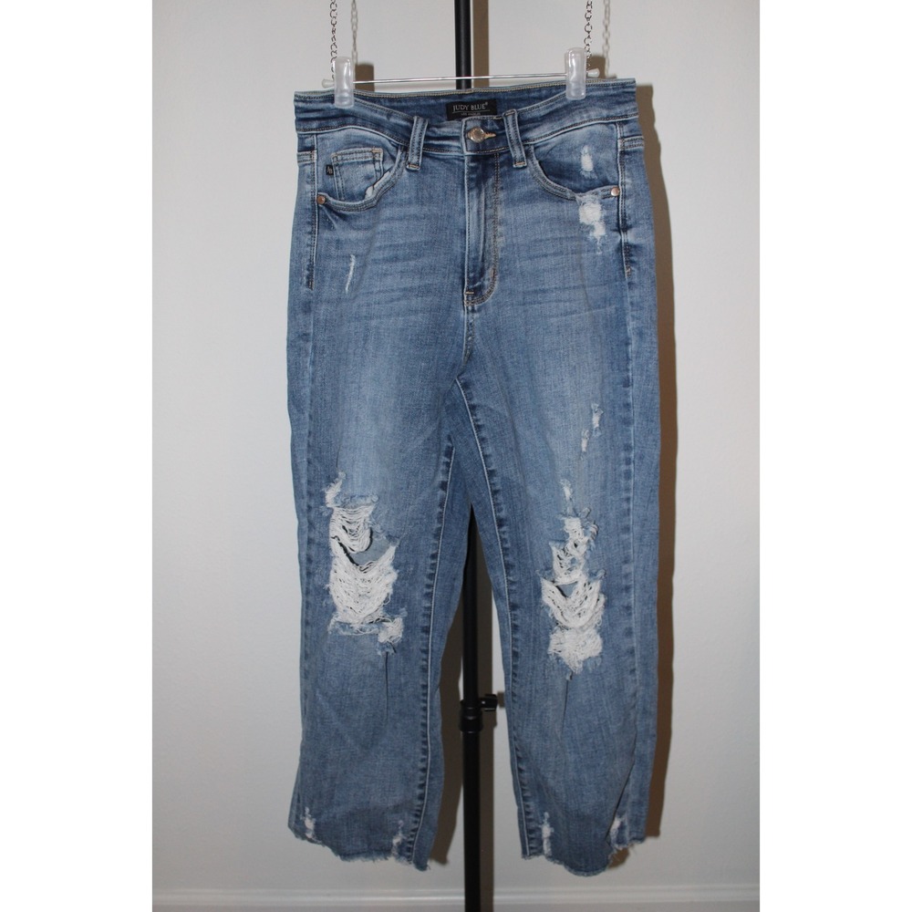 Judy Blue Los Angeles Straight Fit‎ Cropped Distressed Denim Jeans Size 26/3